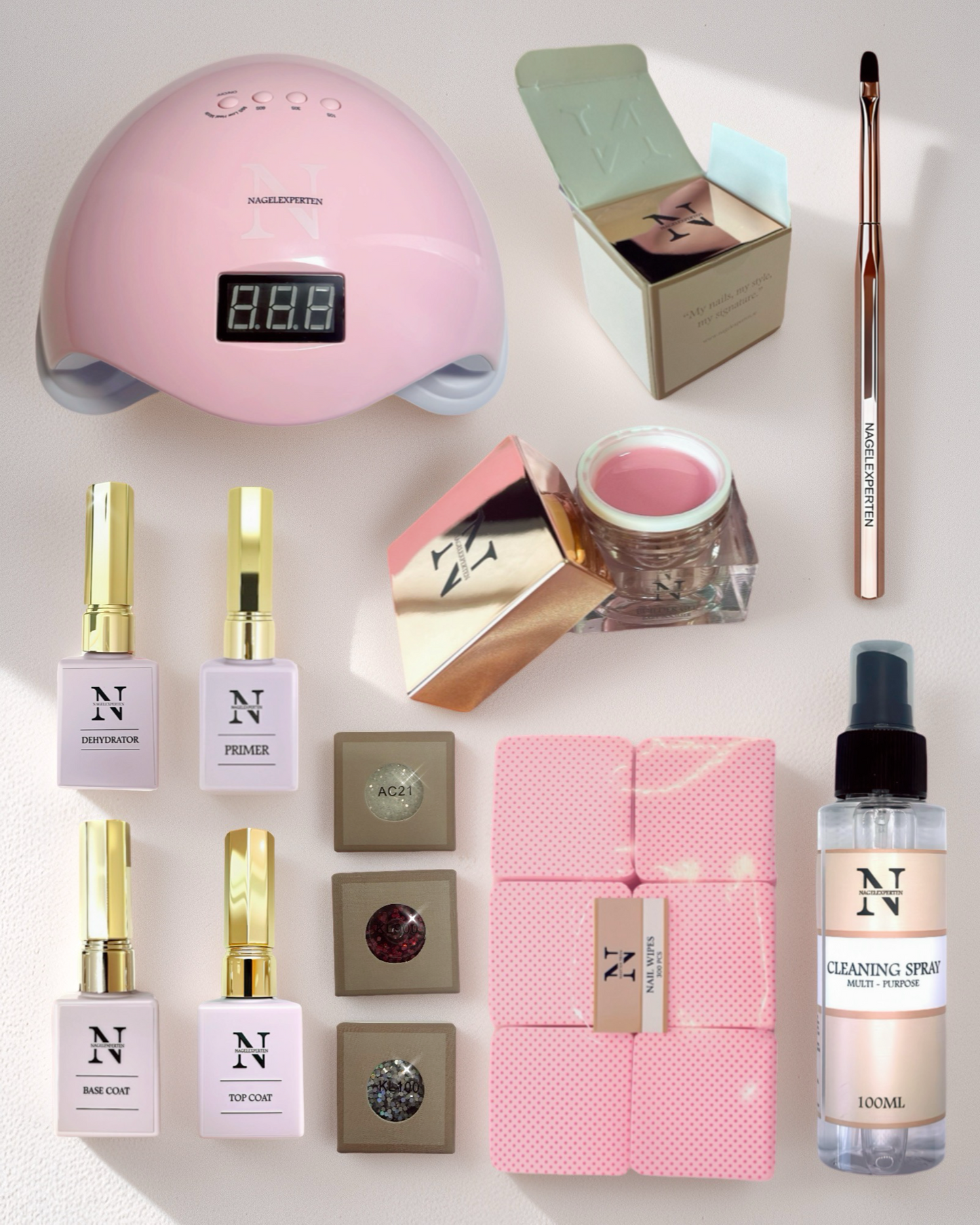 Builder gel startsæt - Med UV-lampe (lyserød)