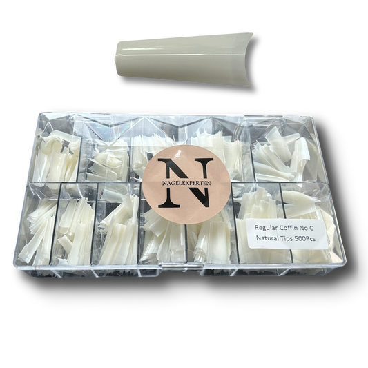 Coffin nageltippar no c curve i benvit naturell färg och diamant box