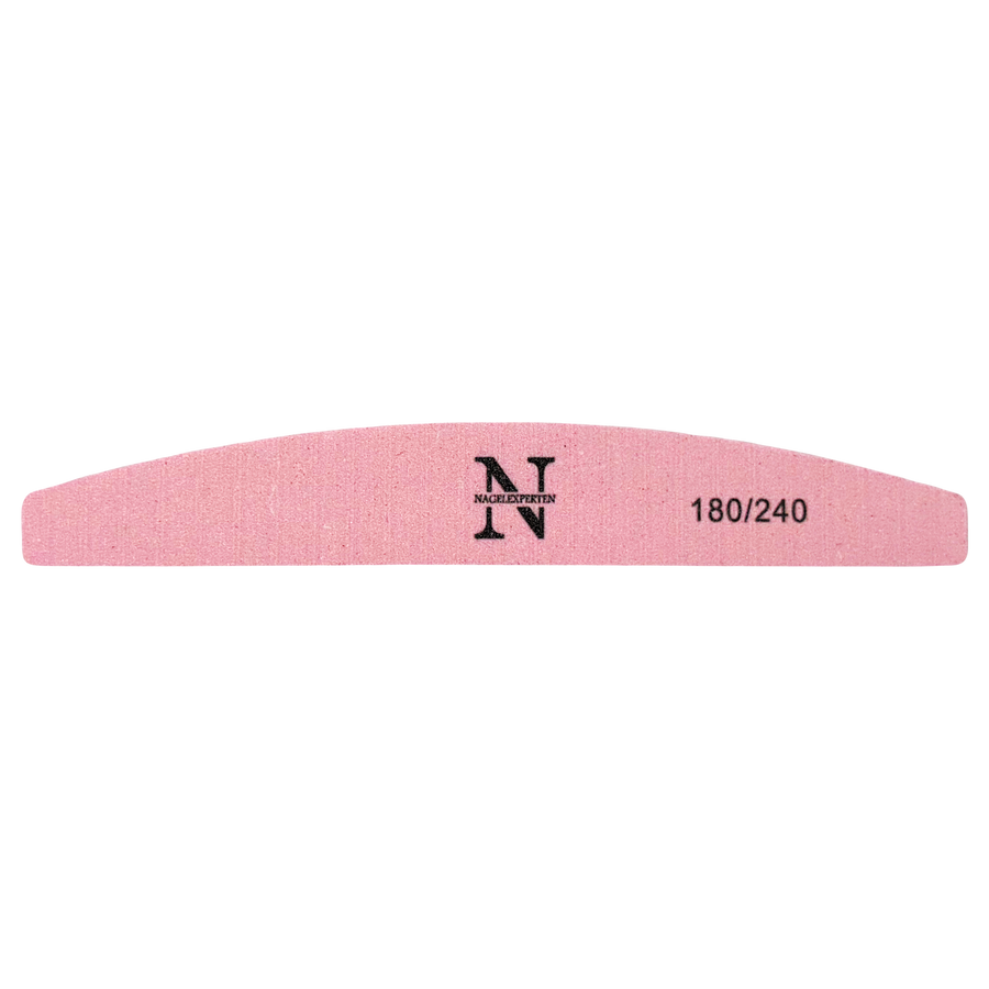 Rosa nagelfil med grit 180 och 240 grit.