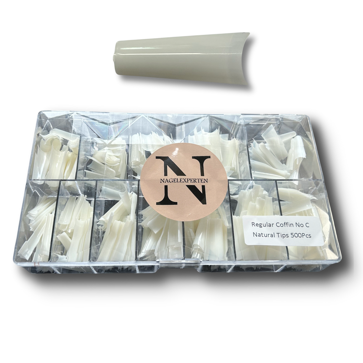 Coffin nageltippar no c curve i benvit naturell färg och diamant box