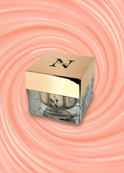 Burk med builder gel i neutral rosa nude färg.