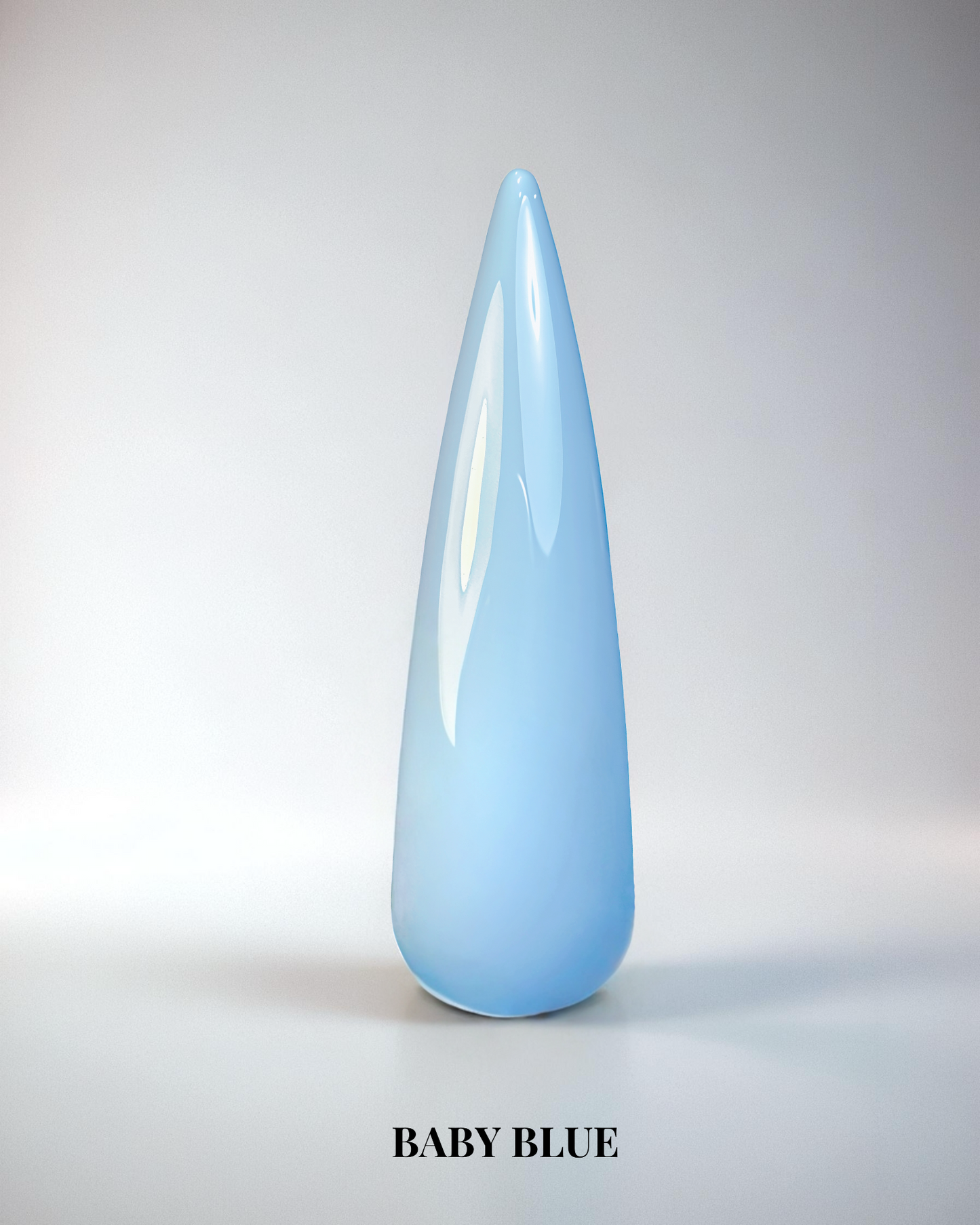 Ljusblått heltäckande gellack i färgen Baby blue för naglar.