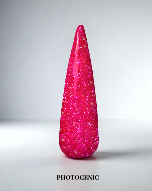 Rosa flashglitter gellack i färgen Photogenic för naglar.